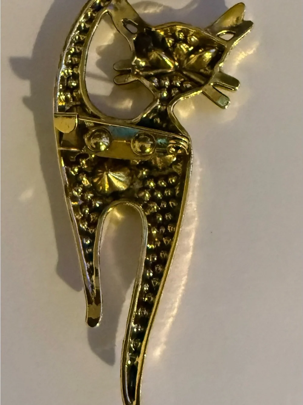 Gold Crystal Cat Brooch - Gold Pink Rhinestone Cat Pin